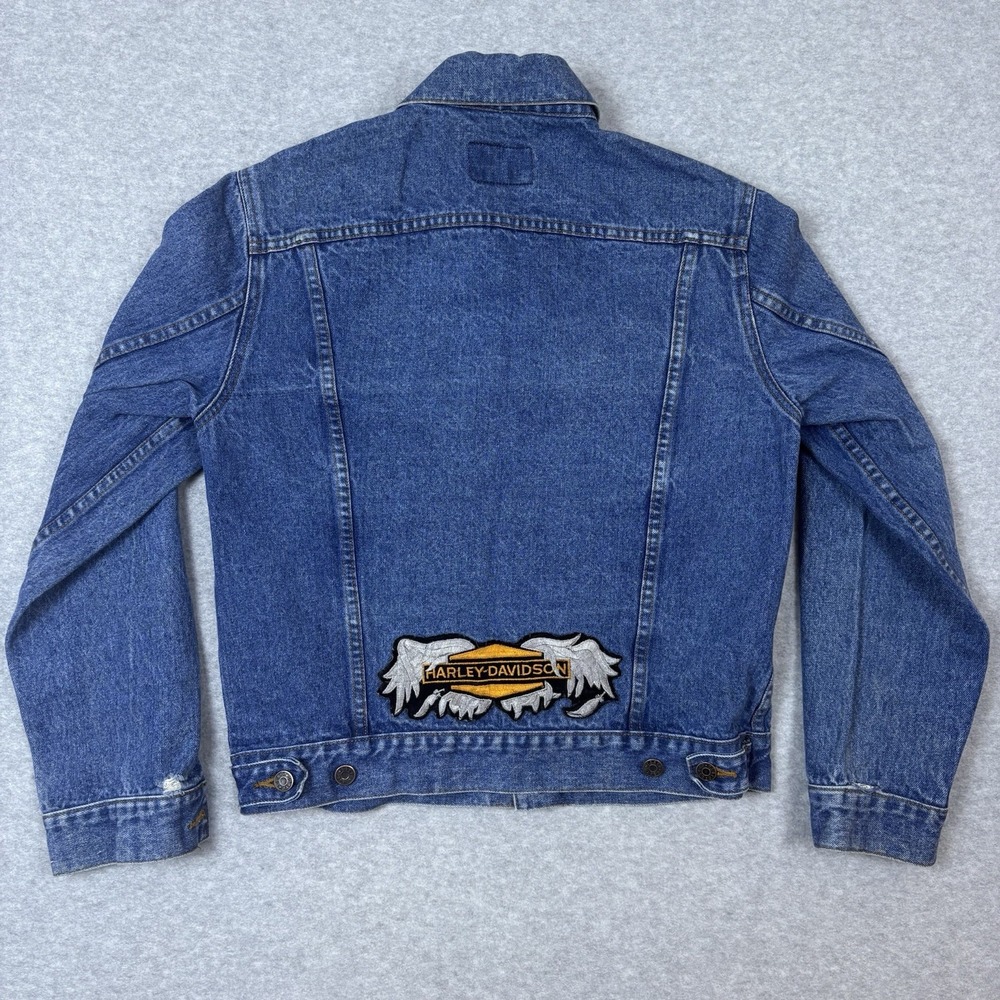 Vintage CS & Co Denim Jacket Womens M Blue Harley-Davidson Patch Biker Trucker